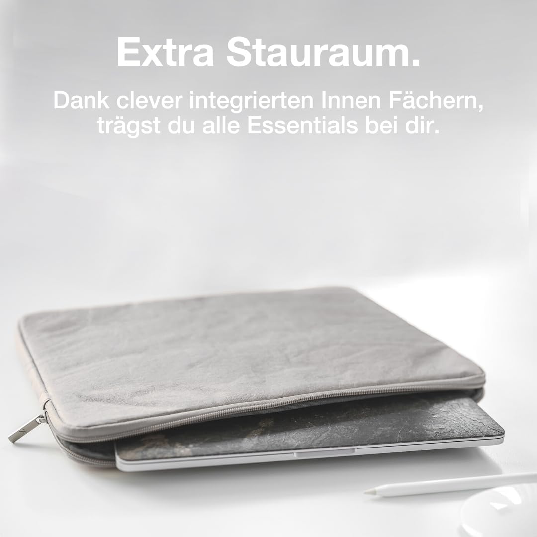 Woodcessories - Nachhaltige Laptoptasche kompatibel mit MacBook 15-16 Zoll Hülle Grau - aus Papier M