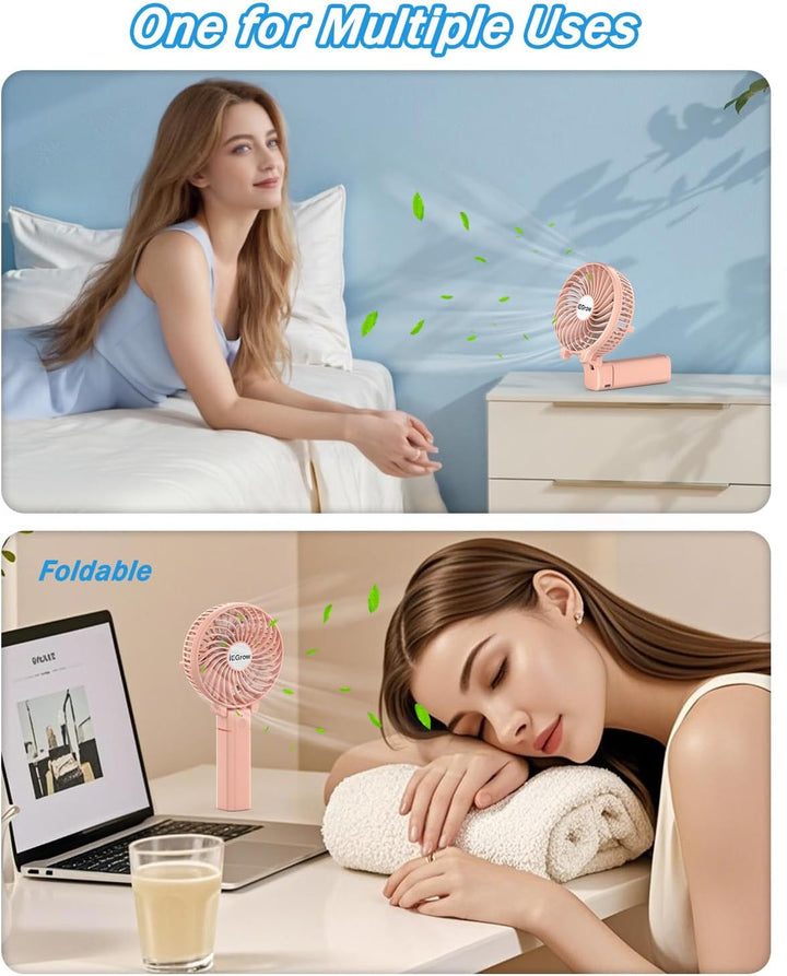 iEGrow Handventilator Tragbarer Mini Ventilatoren USB Wiederaufladbarer [2-9 Betriebsstunden] 3 Gesc