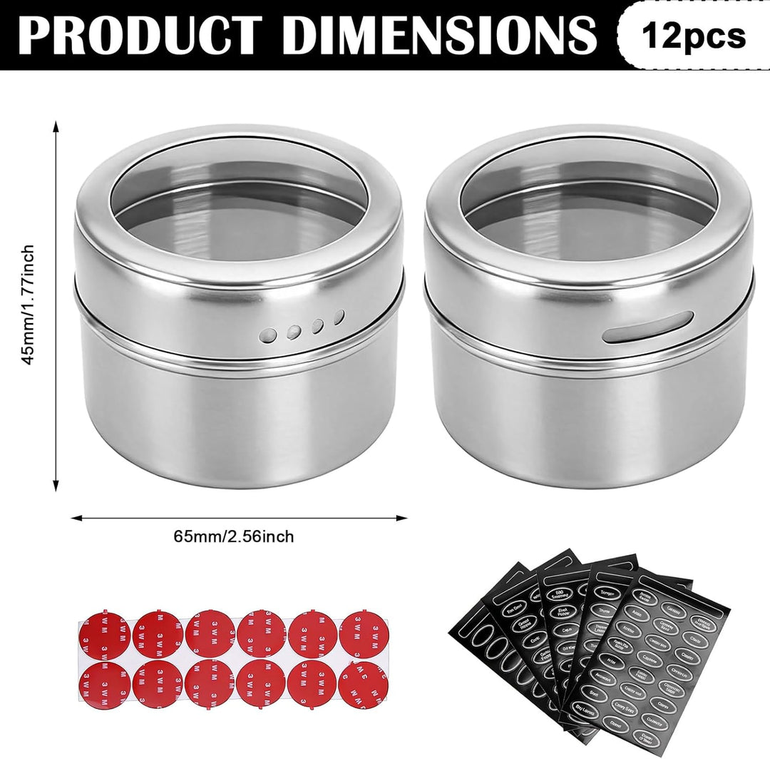 PORFOYO Gewürzdosen Magnetisch, 12 Stück 100 Ml Gewürze Spice Jars Magnetisch, Edelstahl Gewürzbehäl