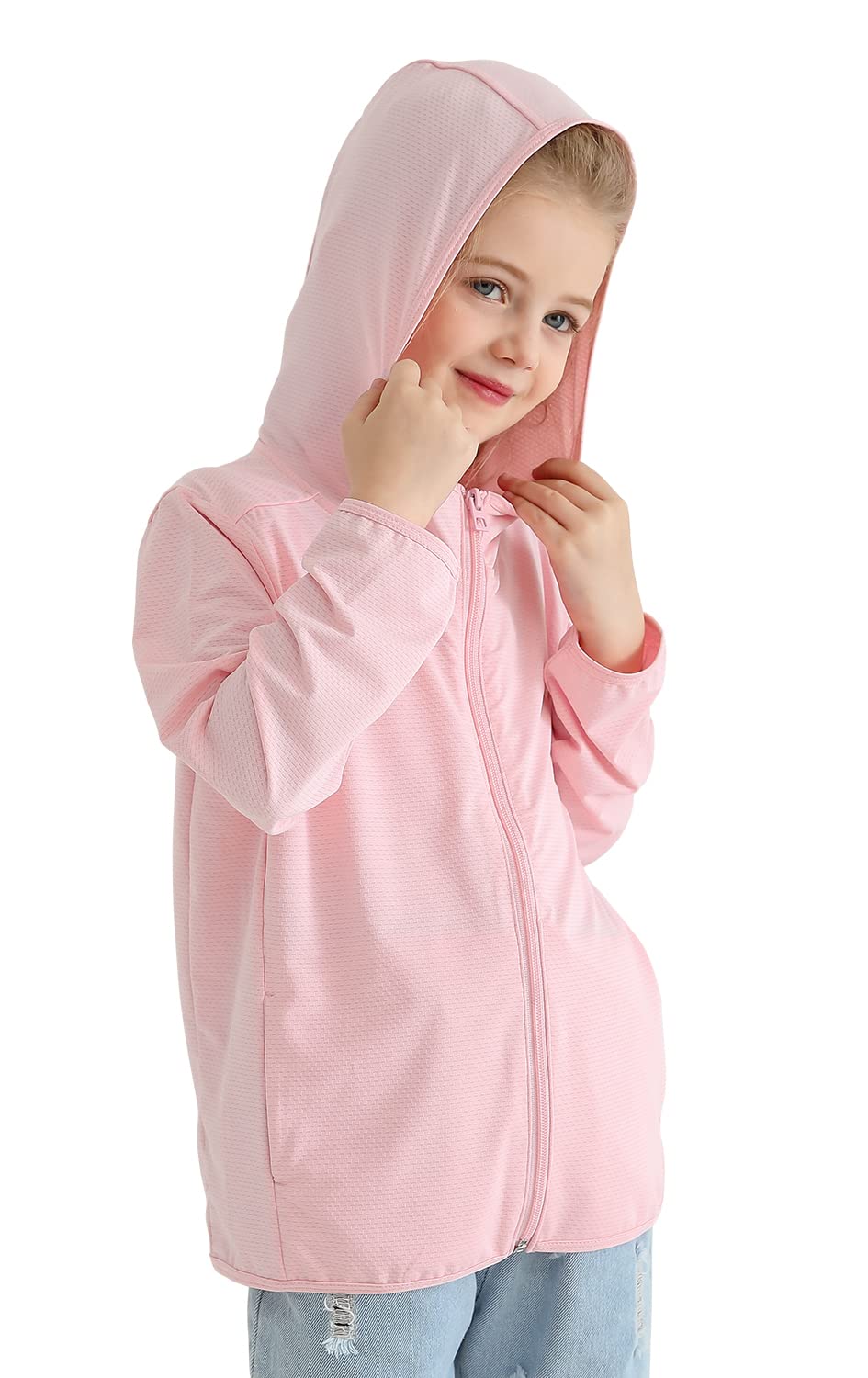 Kinder Athletic Hoodie Dry Fit Sonnenschutz Sweatshirt Daumenlöcher 3–12 Jahre Hellrosa 3-4 Jahre, H