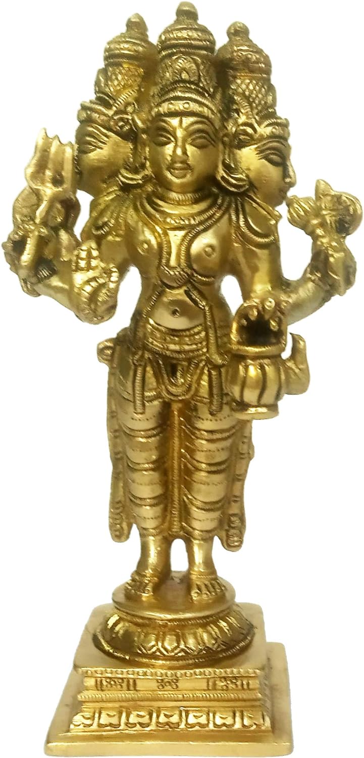 Purpledip Messing Idol Brahma Vishnu Shiva: Seltene Trimurti Statue Die Dreifaltigkeit der Hindu-Göt