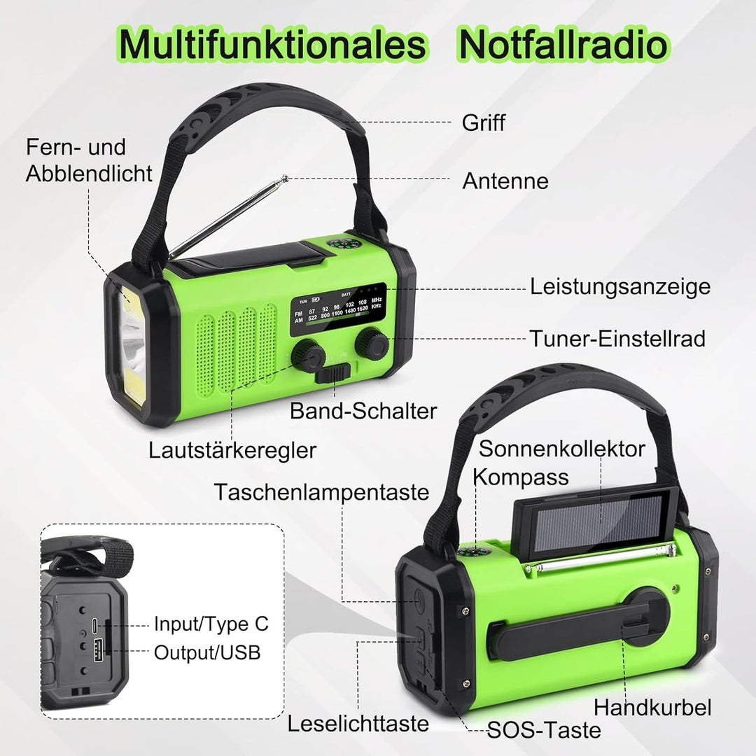 20000mAh Solar Radio, Tragbar Kurbelradio AM/FM Notfallradio mit 10000mAh Wiederaufladbar Powerbank,