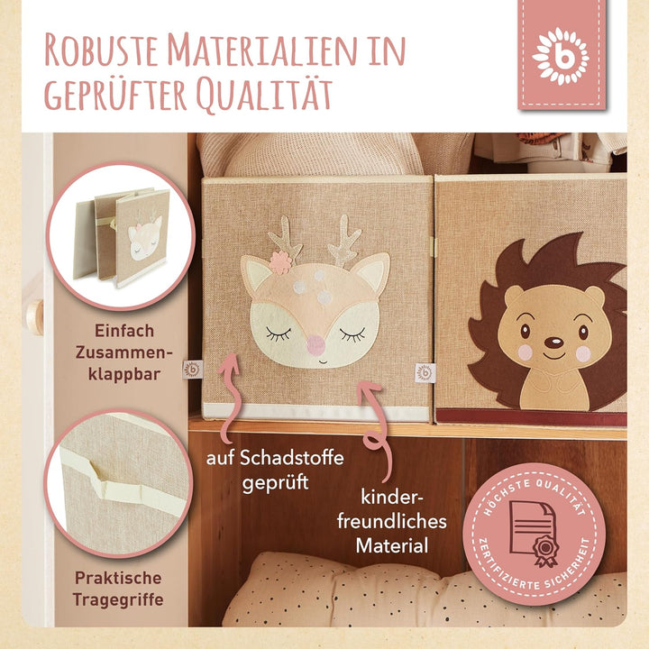 Bieco Aufbewahrungsbox Kinder | Reh Ella Motiv ca. 36L faltbar | Süsse Spielzeug Kiste für Kallax Re