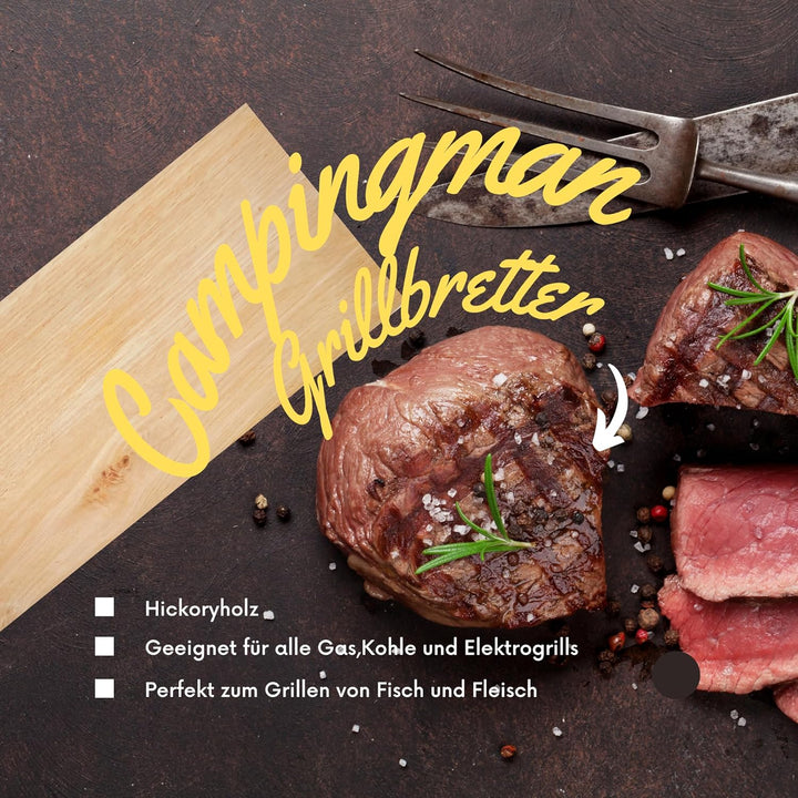 Campingman XXL Räucherbretter Aroma Grillbretter aus Hickoryholz, Grillplatte für Gas-, Kohle- und E