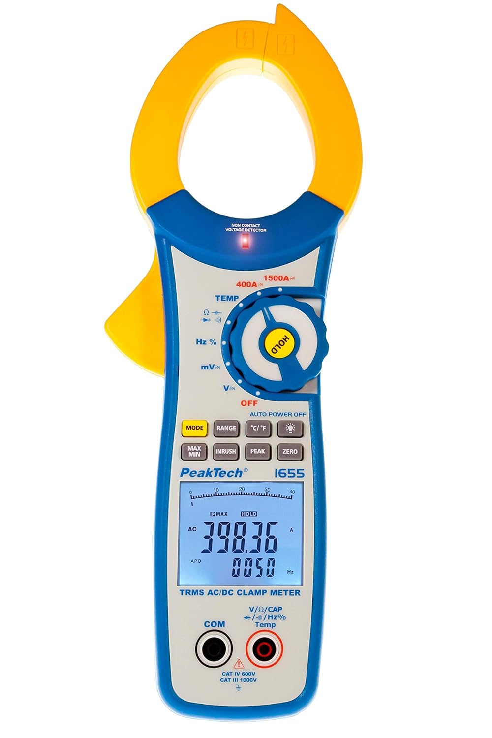 PeakTech 1655 – True RMS Stromzange 1500A AC/DC, 40000 Counts, Digital Multimeter, Zangenmessgerät,