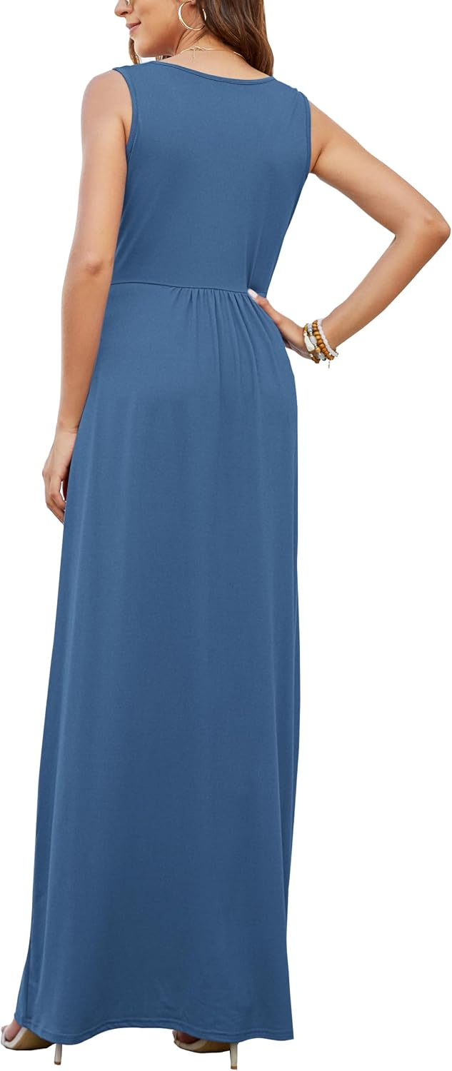 AUSELILY Sommerkleid Damen Lang ärmellos Maxikleider Wickelkleid Sommer Kleid Elegant Tiefem V-Aussc