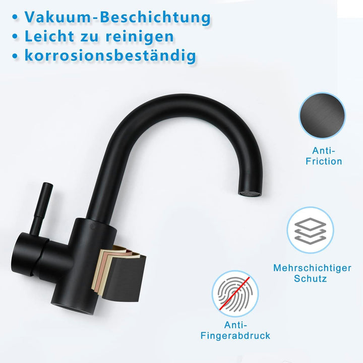 Wasserhahn Bad Waschtischarmatur Waschbecken - Armatur Schwarz Warm- und Kaltwasserhahn 360° Drehbar