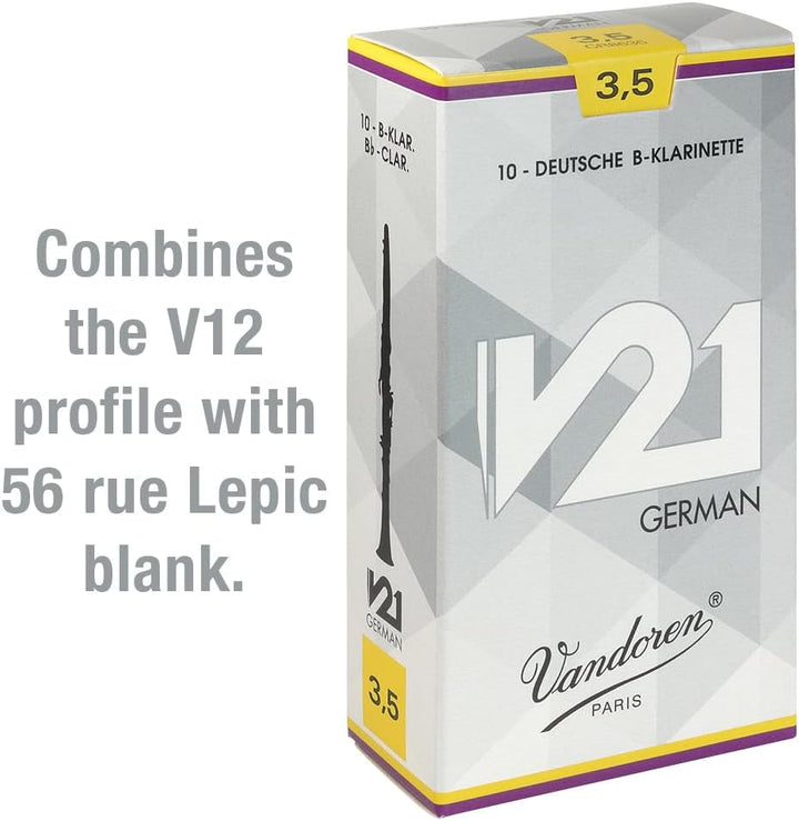 Vandoren CR8635 V21 German Klarinetten Blätter, 10 Einheiten, Stärke 3,5 Strength : 3.5, Strength :