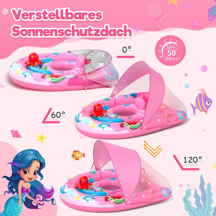 Sunrad Schwimmring Baby mit UPF50+ Sonnendach,Baby Schwimmring ab 6-36 Monate Schwimmhilfe Kinder mi