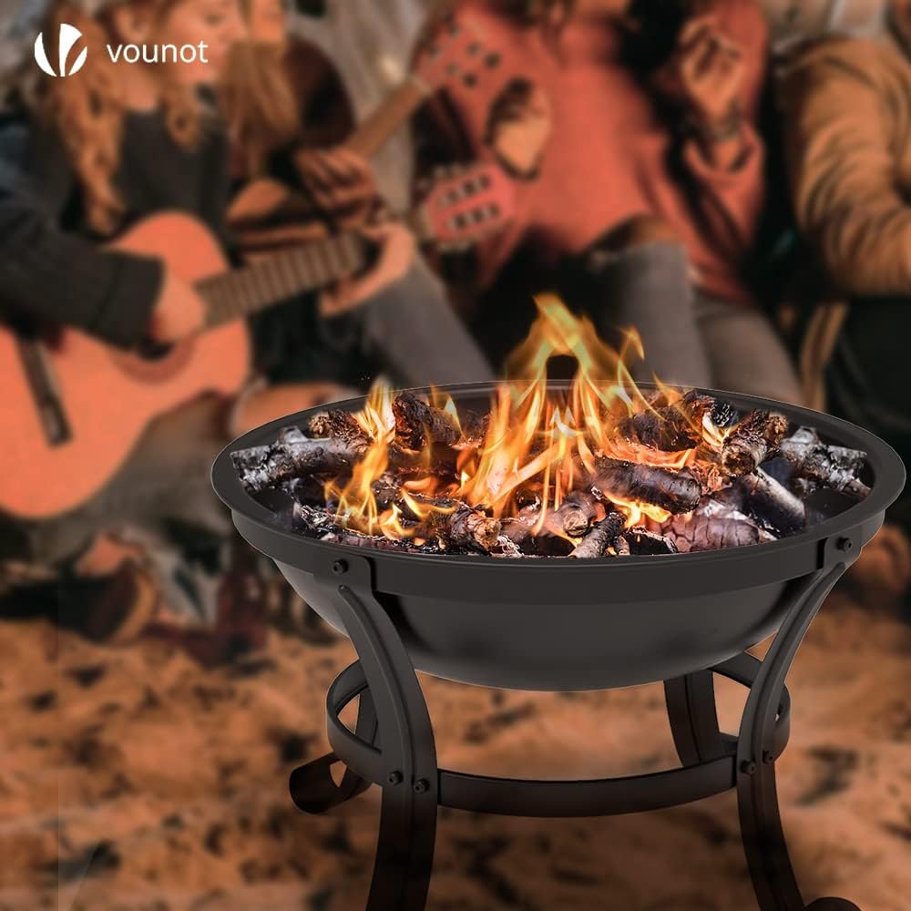 VOUNOT Feuerschale mit Funkenschutz, Feuerkorb Feuerstelle für Heizung, Garten, Camping, Terrasse, Ø