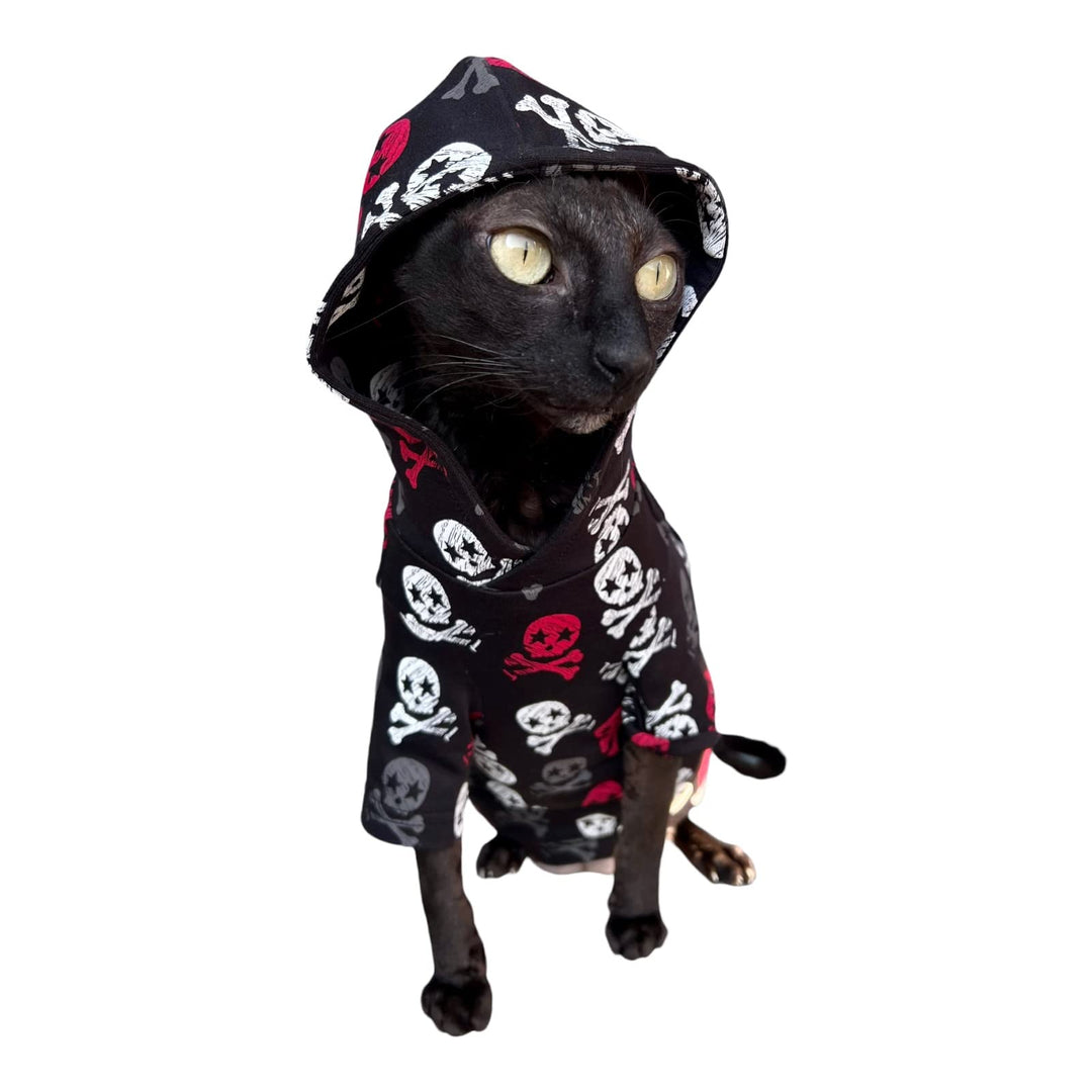 Kotomoda Katzen-Kapuzenpullover mit Totenkopf-Motiv, 100% Baumwolle, fьr Sphynx und nackte Katzen, G