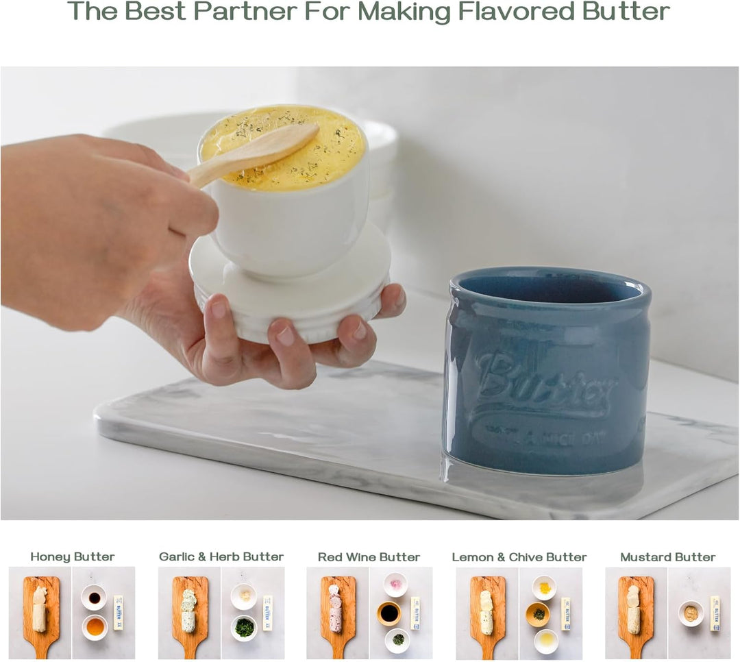 DOWAN Keramik Butterdose, Französische Butterdose mit Wasserkühlung, Butterglocke mit Deckel, Butter