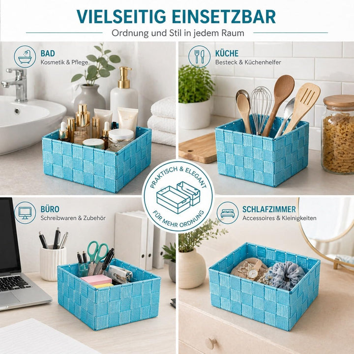 DRULINE 4er-Set Korb Silk Aufbewahrungskorb Badkorb Dekokorb Korb Aufbewahrung Deko Türkis, Türkis