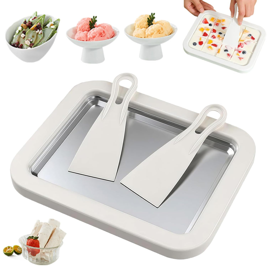 Heimgerollte Eismaschine, Instant-Eismaschine mit 2 Schabern, DIY-Eiscreme-Tablett für gerolltes Eis