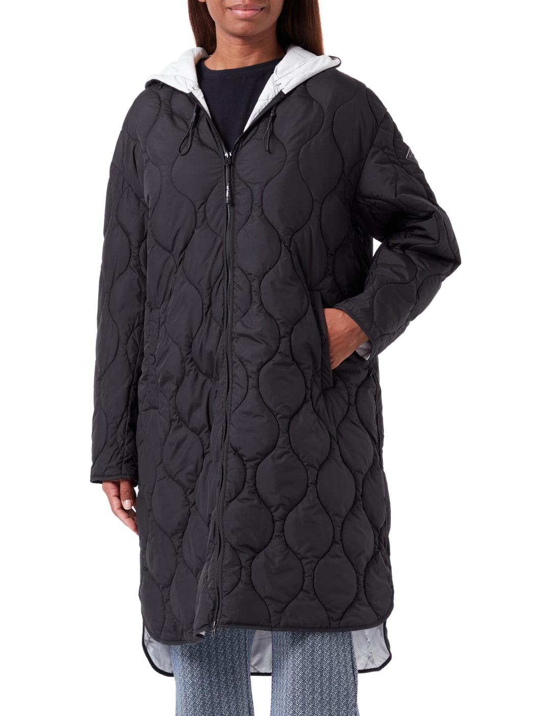 Replay Damen Mantel mit Kapuze, Black 098