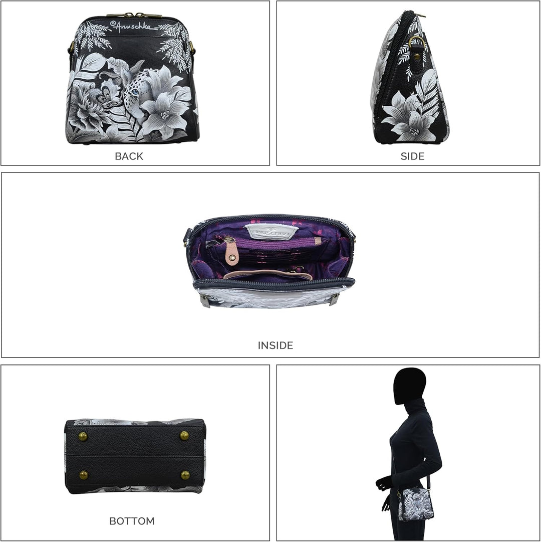 Anuschka Handbemalte Organiser Tasche aus echtem Leder mit Reissverschluss Cleopatra Leopard, Cleopa