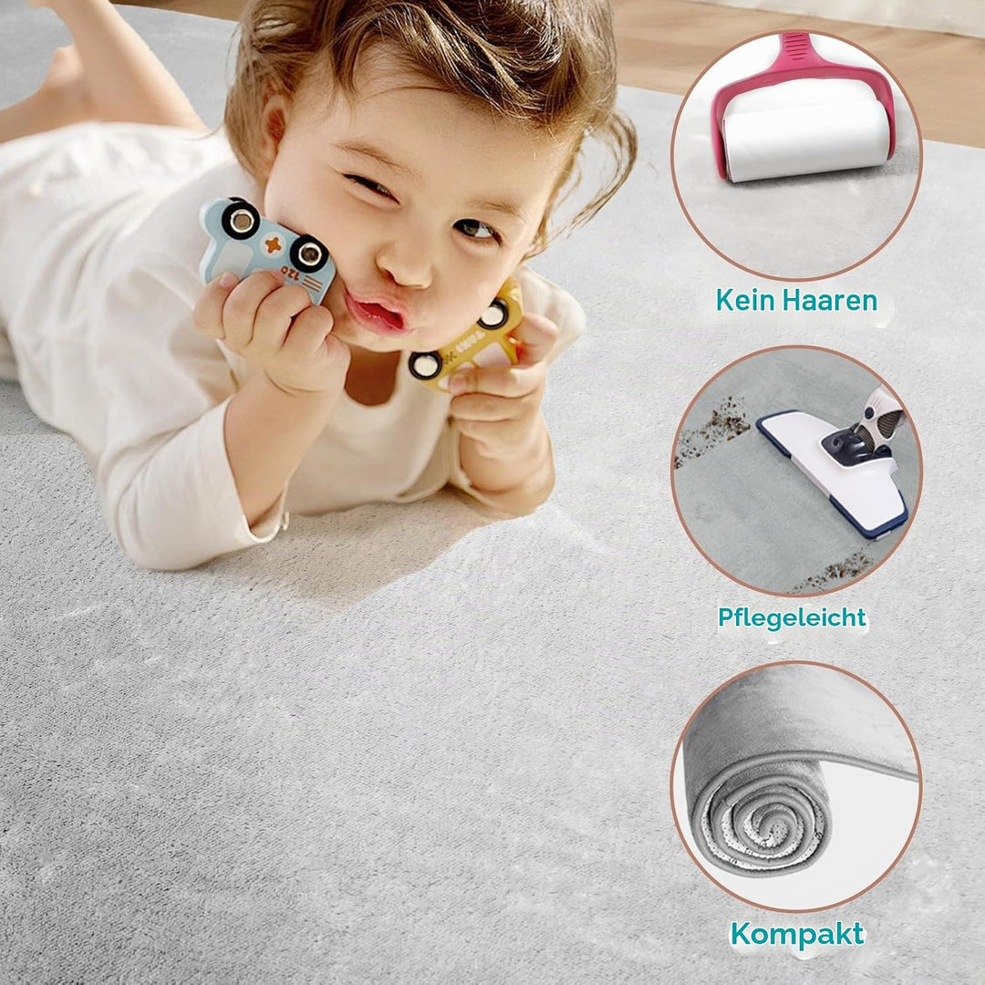Wdmiya 200x150cm Krabbelmatte Baby, 3cm Dicke Spielmatte, Weicher Teppich Kinderzimmer mit Rutschfes