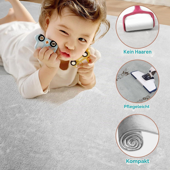 Wdmiya 200x150cm Krabbelmatte Baby, 3cm Dicke Spielmatte, Weicher Teppich Kinderzimmer mit Rutschfes