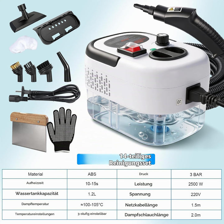 Neu 3-Stufig Einstellbarer Dampfreiniger Handgerät für Alles Haushalt Und Auto, 11s Aufheizzeit, 3ba