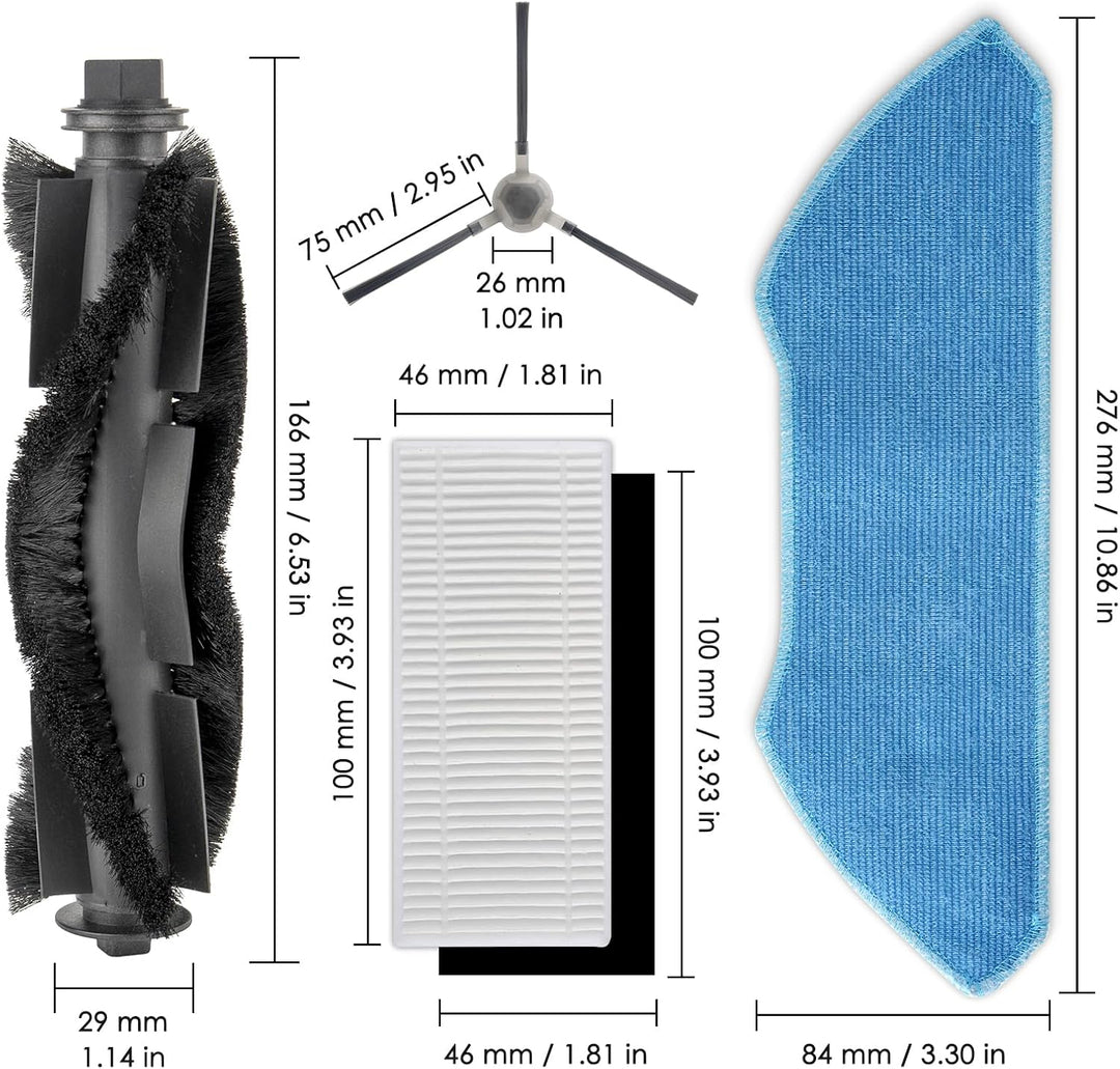 (17 Stück) M1 Ersatzteile kompatibel mit Lefant M1 Staubsaugerroboter, 2 Walzenbürsten, 6 Seitenbürs
