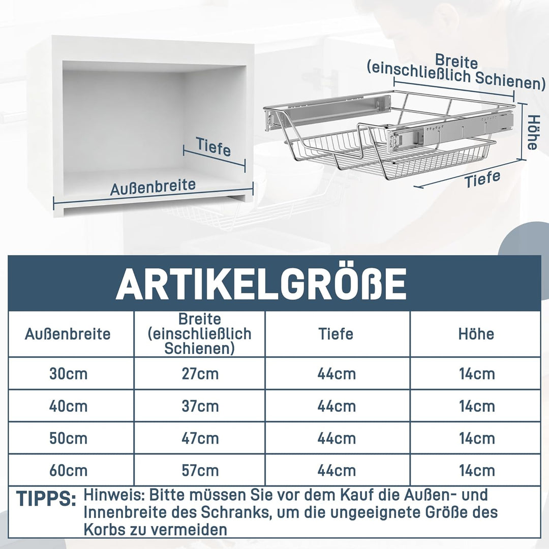 HENGMEI Teleskopschublade Schrankauszug Ausziehbare Ablage Küchenschublade Küchen Regal Korbauszug S
