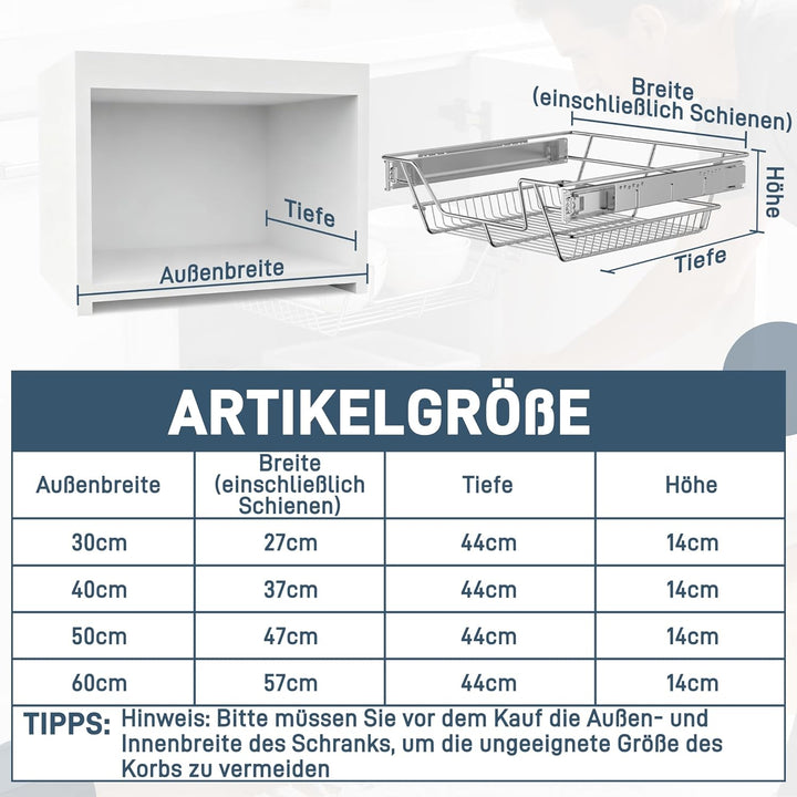 HENGMEI Teleskopschublade Schrankauszug Ausziehbare Ablage Küchenschublade Küchen Regal Korbauszug S