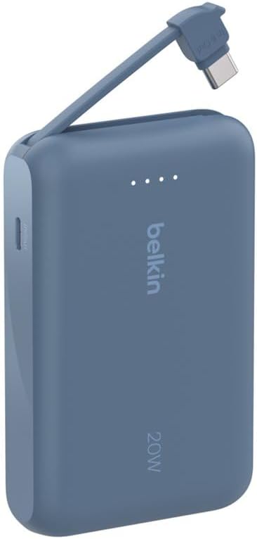 Belkin BoostCharge Power Bank, Portable Powerbank 10000mAh mit integriertem Kabel, PD 20 W – USB-C P