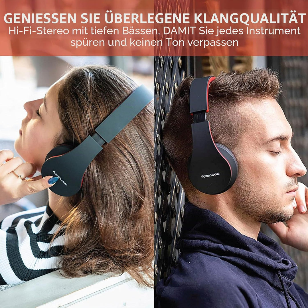 PowerLocus Bluetooth Kopfhörer Over Ear, Kabellose Kopfhörer, HiFi Stereo, Faltbare Kopfhörer mit Mi