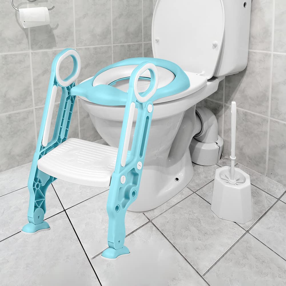 Toilettensitz Kinder mit Treppe Faltbar Töpfchentrainer Höhenverstellbar WC Trainer mit PU Gepolster