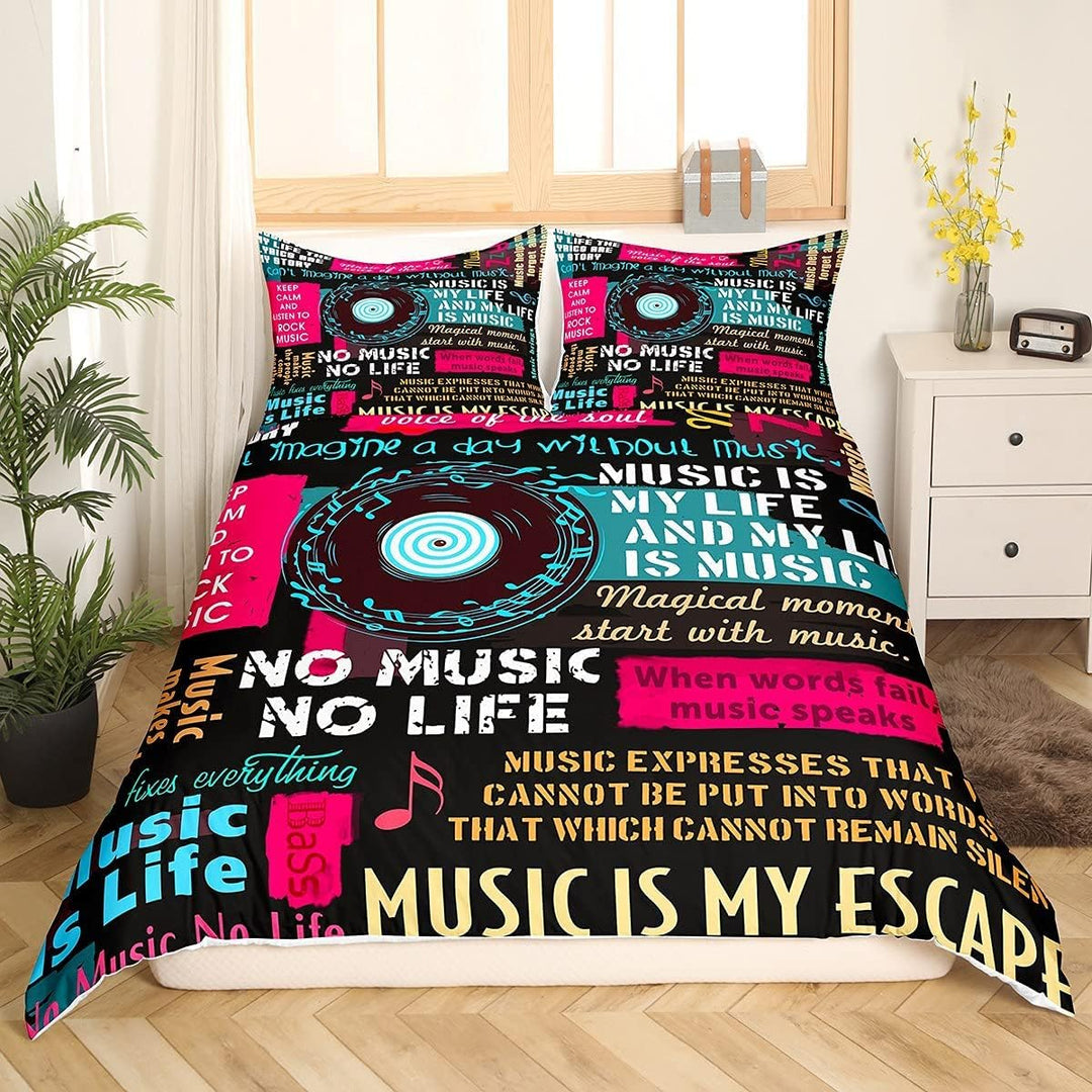 Einzelbett mit Bettbezug und 1 Kissenbezug, Musiknoten, für Kinder und Erwachsene, Musik-Disc, klass