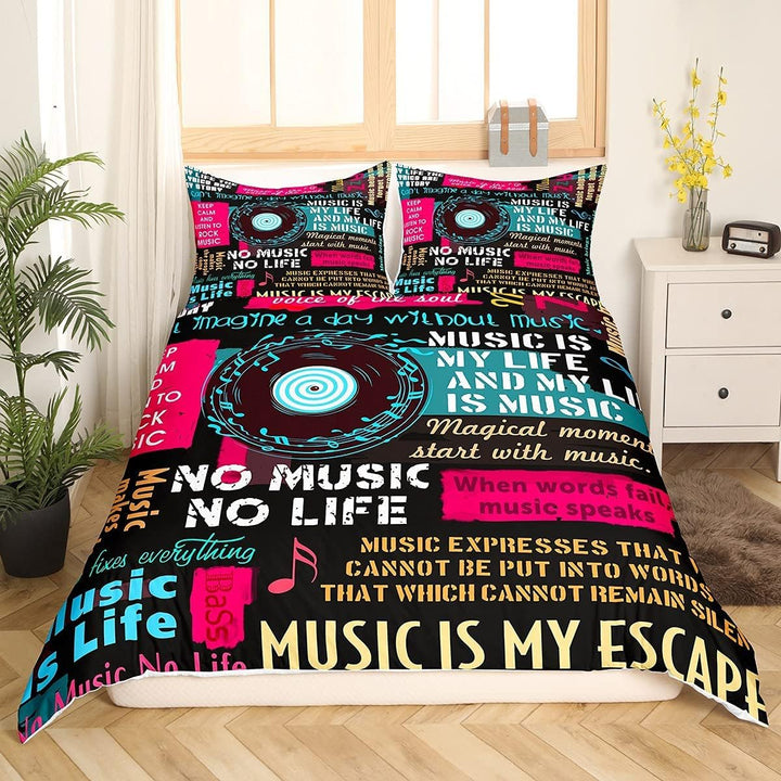 Einzelbett mit Bettbezug und 1 Kissenbezug, Musiknoten, für Kinder und Erwachsene, Musik-Disc, klass
