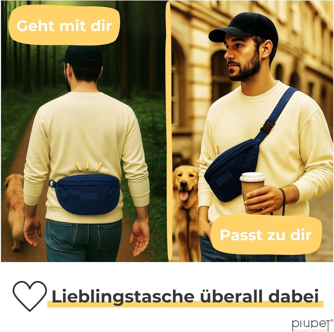 PiuPet® Leckerlitasche für Hunde I Stylische & wasserdichte Gassitasche Hunde mit 3 Reissverschlussf
