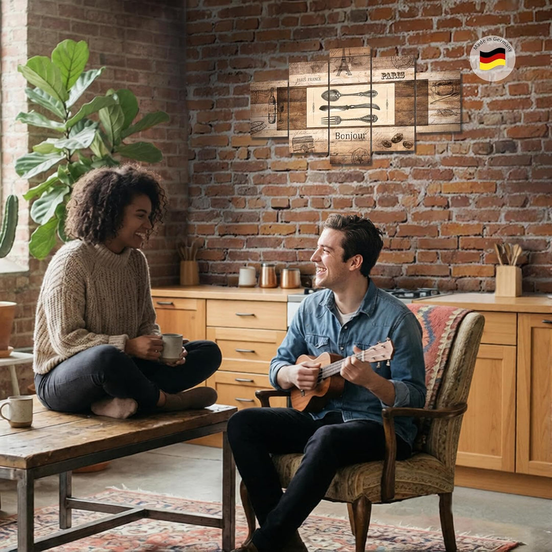 Runa Art Wandbilder Küche Holz 5 Teilig Bild auf Vlies Leinwand Deko Esszimmer Küchenbilder Vintage
