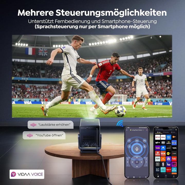 Beamer 4K [Schnellste VIDAA OS] Kompatibel mit Netflix & Dolby Audio, 1400ANSI 1080P Smart Beamer He