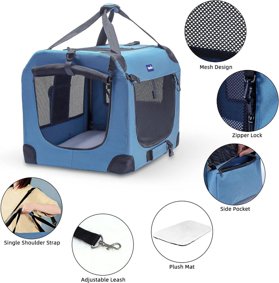 Petprsco Transportbox für Haustiere, weiche Seiten, für Katzen, kleine Hunde, 3-türig, weich, faltba