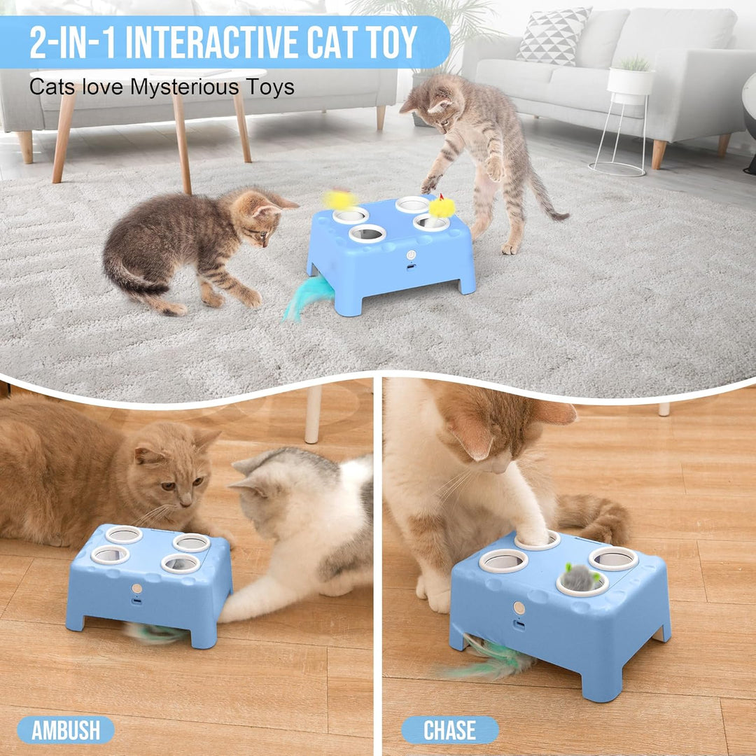IOKHEIRA Interaktives Katzenspielzeug, 2-in-1 Automatisches Katzenspielzeug, 4-Loch-Mäuse-Schlag-ein