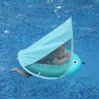 HECCEI Schwimmring Baby mit Sonnendach, Mambobaby Autom Aufblasbare Baby Schwimmhilfe, Kompaktes Fal