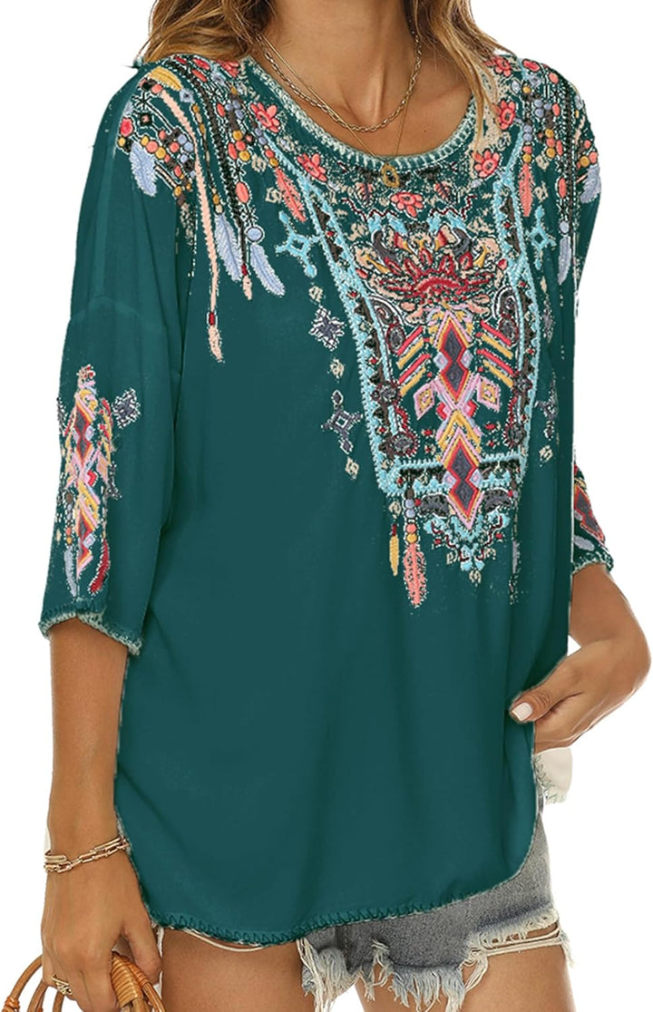 Vakakado Boho Stickerei Bluse Hippie Kleidung Damen 70er 80er Jahre Bekleidung Bohemian Folklore Bes
