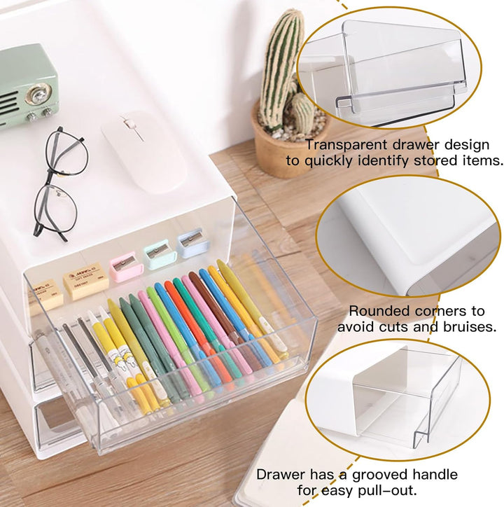 3Tier Stapelbarer Schreibtisch-Organisator mit Schubladen, Plastic Storage Drawer Units Compact Desk