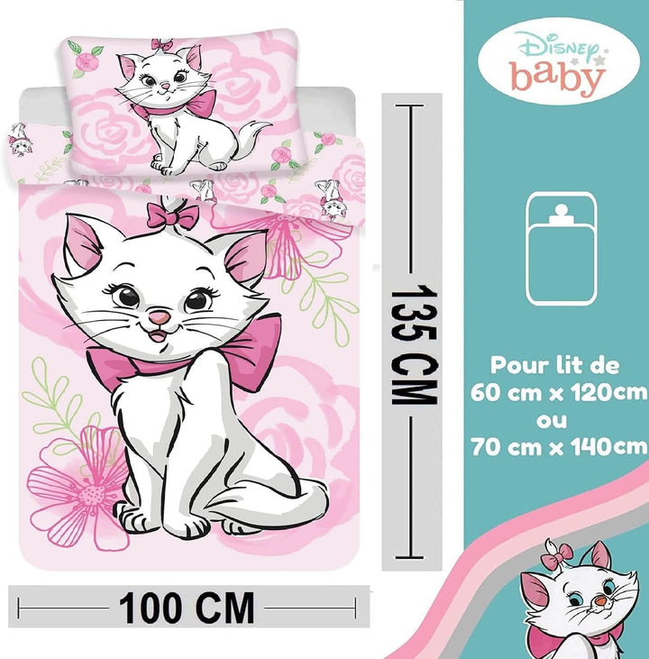 Bettbezug für Babys, 100 x 135 cm und Kissenbezug 40 x 60 cm | Bettwäsche Marie Aristochats für Bett