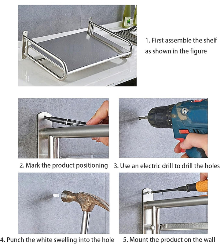 Cutycaty Edelstahl Mikrowellen Regal Wand-befestigte Mikrowelle Ofen Rack Mikrowellen Aufbewahrungss