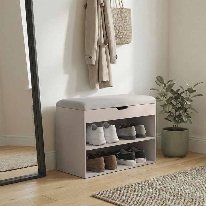 BOXIMO Schuhschrank mit Sitzbank, 60 x 30 x 47 cm, MDF und Polyester Bezug, Flurbank mit Stauraum, S