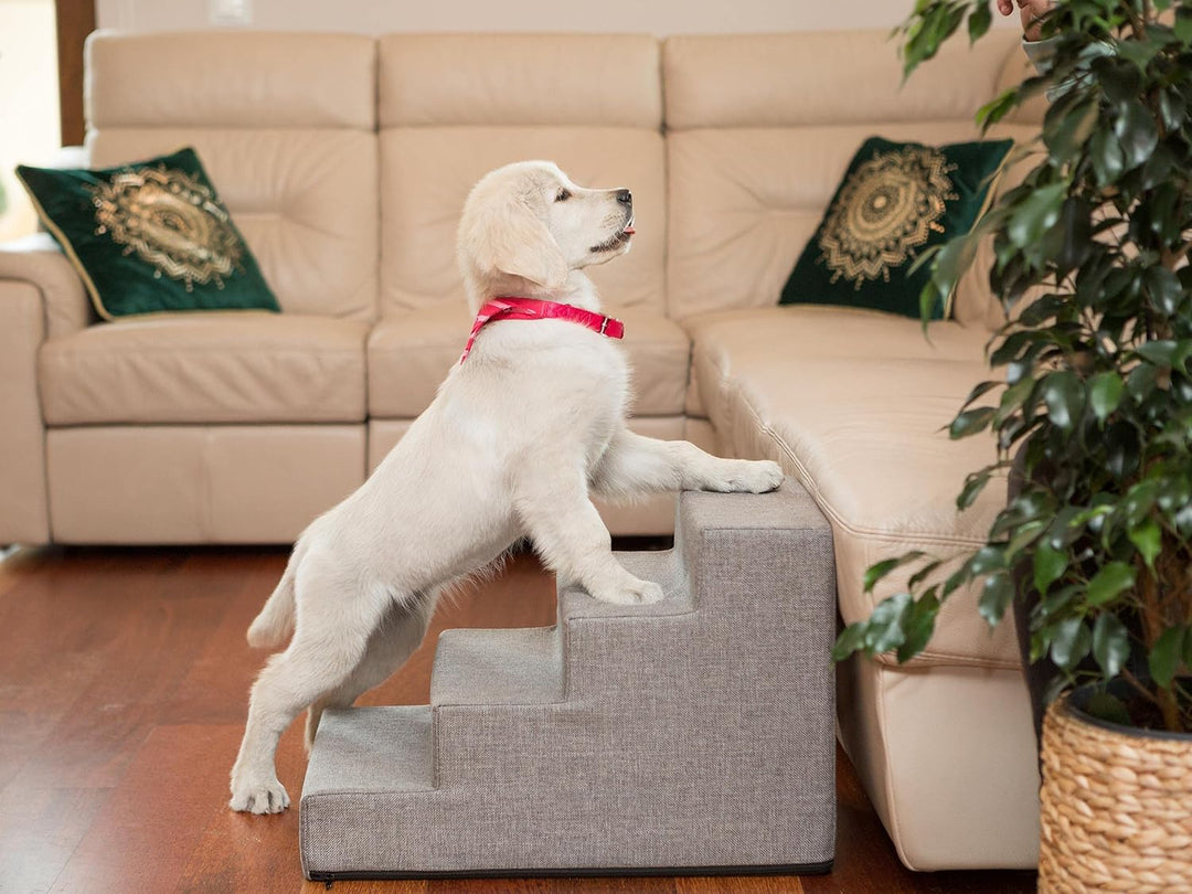 PillowPrim Tiertreppen Einganghilfe Kleinere Hunde Stufen Rampe Katzentreppe 4 Stufen Gross Grau Höh