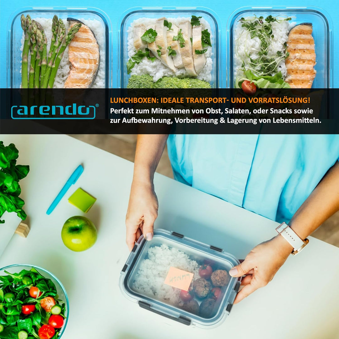 Arendo - Lunchboxen Glas - Frischhaltedosen für Lebensmittel mit Deckel luftdicht - 5er Set - 1000 m