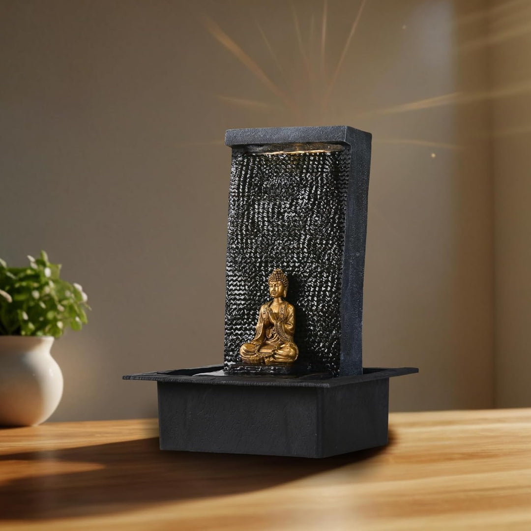 Zen Light Zen'Light Zenalität Wasserwand - Innenbrunnen mit gelbem LED -Spot - grosser Tischbrunnen