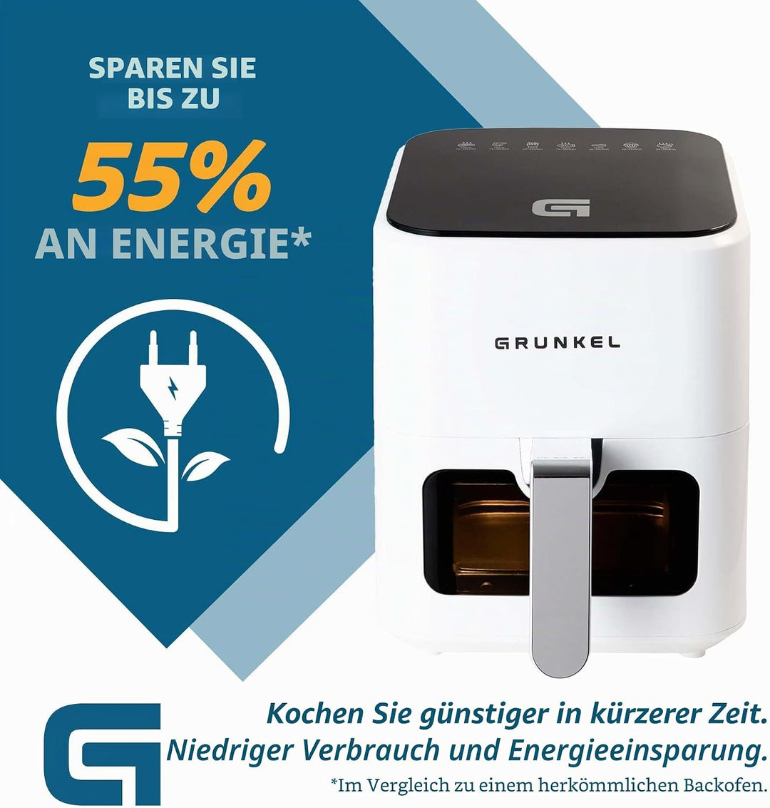 Grunkel 4l 1200w Air Fryer 4L 33 cm x 23 cm x 31 cm Weiss, 33 cm x 23 cm x 31 cm Weiss