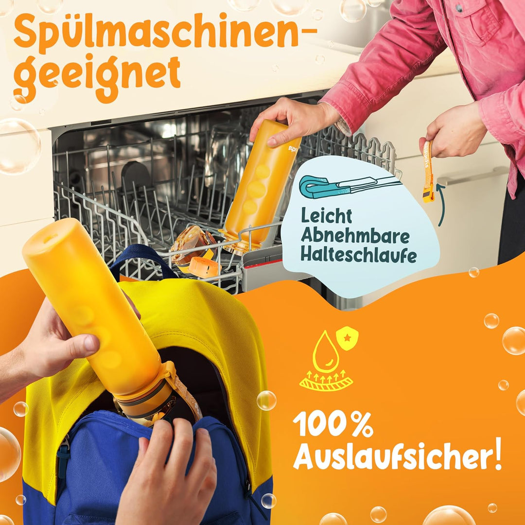 Funkelfuchs® - Trinkflasche für Kinder – 500ml, Orange – Kohlensäure geeignet - 100% auslaufsicher –