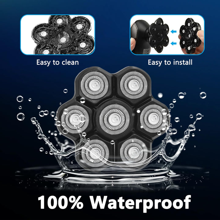 7 Head Ersatz Rasierkopf für Glatzen Rasierer Herren, 7D Kopfrasierer Schwimmender Rasierkopf Magnet