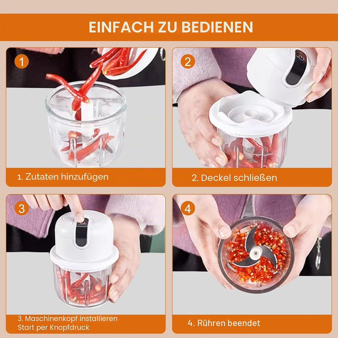 Elektrischer Küchenzerkleinerer, 350 ml Knoblauch Zerkleinerer, USB-Aufladung, Gemüsezerkleinerer, M
