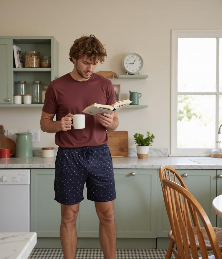 Herren Schlafanzughose Kurz Schlafhose Sommer Pyjamahose Baumwolle Schlafshorts Shorty Freizeithose